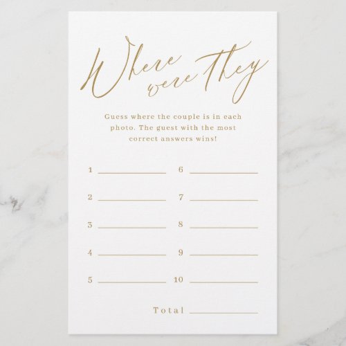 Gold minimalist where were they bridal shower game