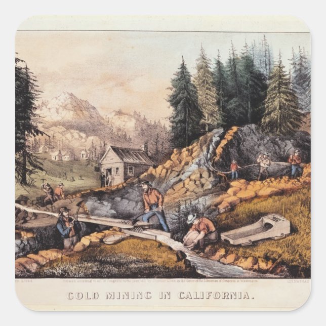 Gold Mining in California Square Sticker (Front)