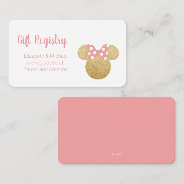 Gold Minnie Mouse Baby Shower Gift Registry Enclosure Card (Front/Back)
