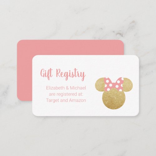 Gold Minnie Mouse Baby Shower Gift Registry Enclosure Card