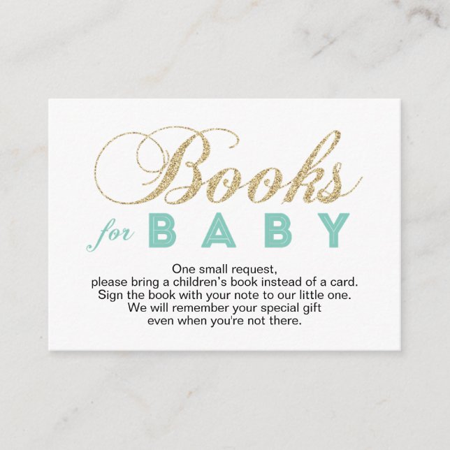 Gold & Mint | Baby Shower Bring a Book Card (Front)