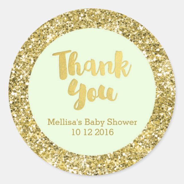 Gold Mint Baby Shower Thank You Favor Sticker (Front)