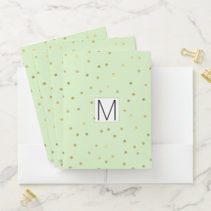 Gold Mint Confetti Dots Monogram Pocket Folder