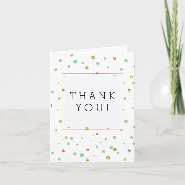 Gold Mint Faux Glitter Confetti Dots Thank You (Front)