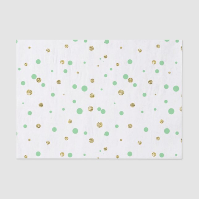 Gold Mint Faux Glitter Confetti Dots Tissue Paper (Front)