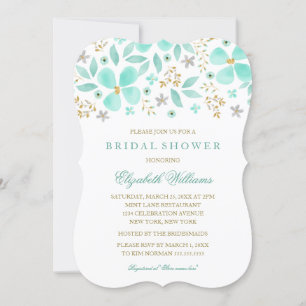 Gold Mint Floral Leaf Bridal Shower Invitation