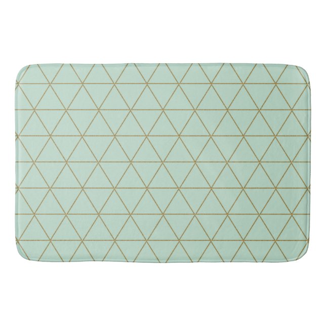 Gold Mint Geometric Triangles Boho Glam Minimal Bath Mat (Front)