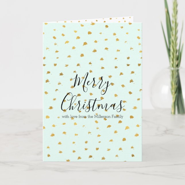 Gold Mint Glam Dot Chic Personalized Photo Holiday Card (Front)