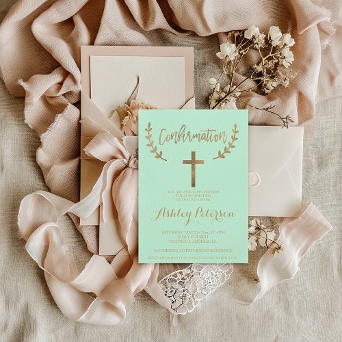 Gold mint green elegant typography confirmation invitation