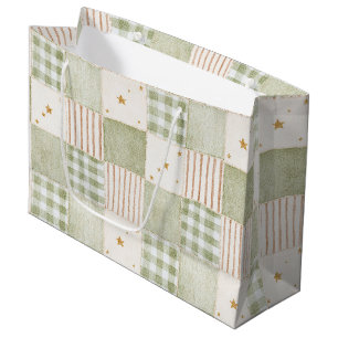 Gold Mint Green Stars Stripes Patches Christmas Large Gift Bag