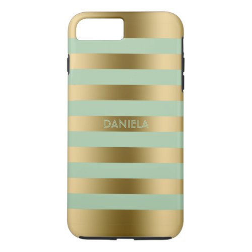 Gold  Mint_Green Stripes Geometric Pattern iPhone 8 Plus7 Plus Case