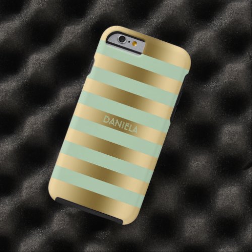 Gold  Mint_Green Stripes Geometric Pattern Tough iPhone 6 Case