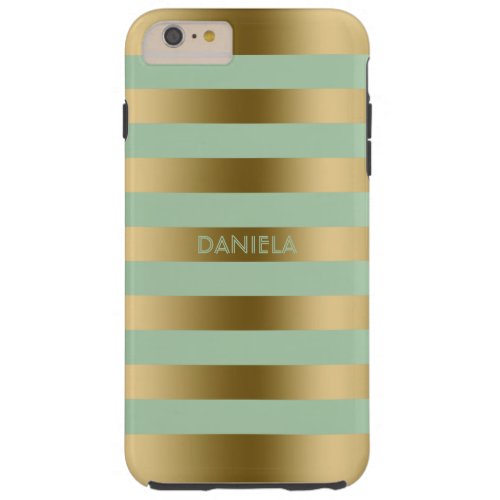 Gold  Mint_Green Stripes Geometric Pattern Tough iPhone 6 Plus Case