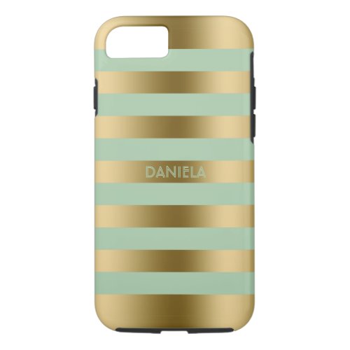 Gold  Mint_Green Stripes Geometric Pattern iPhone 87 Case