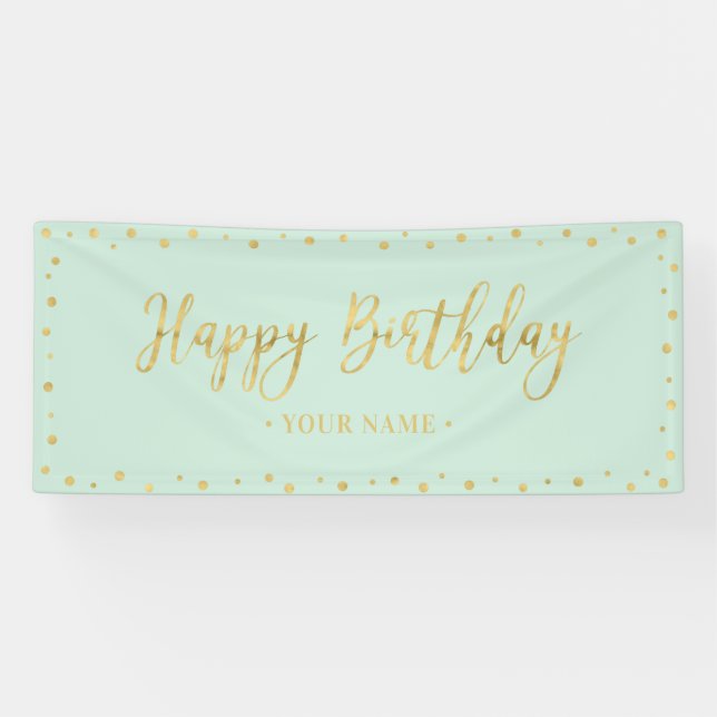 Gold & Mint Happy Birthday Party Banner (Horizontal)