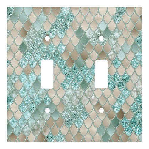 Gold Mint Mermaid Scales Glam 2 Faux Glitter Light Switch Cover