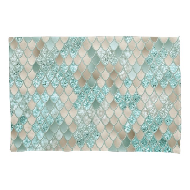 Gold Mint Mermaid Scales Glam #2 (Faux Glitter) Pillow Case (Front)