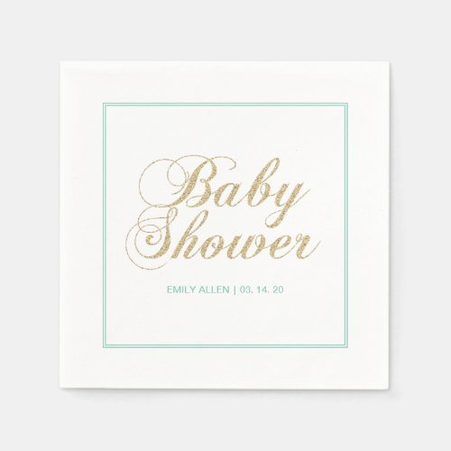 Gold  Mint  Modern Boy Baby Shower Paper Napkin