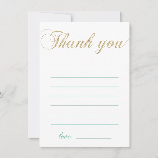 Gold & Mint | Modern Boy Party Thank You Note Card (Front)