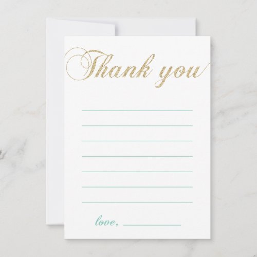 Gold  Mint  Modern Boy Party Thank You Note Card