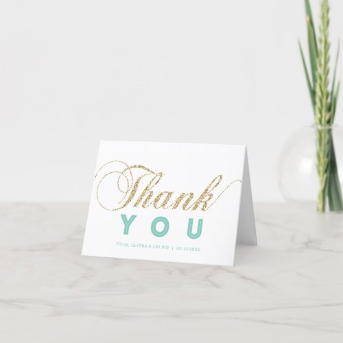 Gold  Mint  Modern Chic Party Thank You Note
