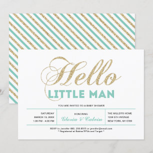 Gold, Mint Modern Typography Boy Baby Shower Invitation