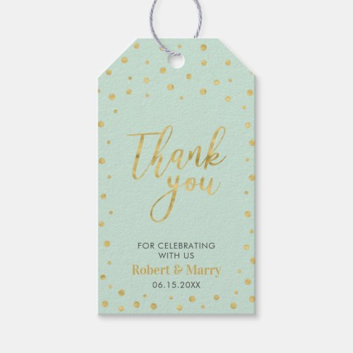 Gold  Mint Modern Wedding Thank you Tag