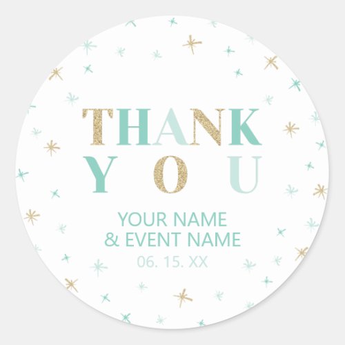 Gold  Mint Stars Thank you Baby Shower Favor Classic Round Sticker