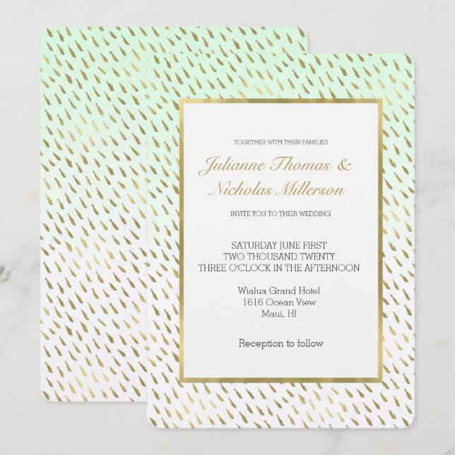Gold Mint White Ombre Abstract Wedding Invitation (Front/Back)