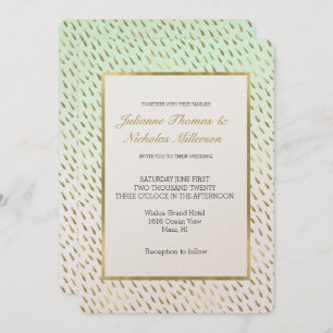 Gold Mint White Ombre Abstract Wedding Invitation