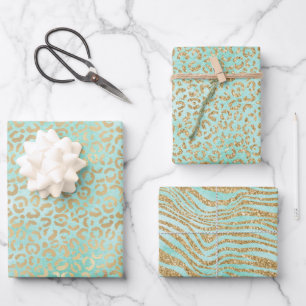 Gold Mint White Ombre Zebra Leopard      Wrapping Paper Sheets