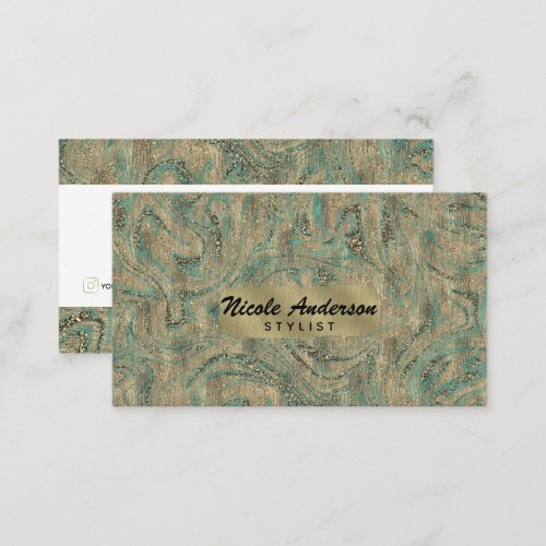 Gold  Minty Turquoise Glitter Swirl Luxury Style  Business Card