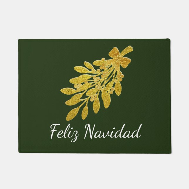 Gold Mistletoe Feliz Navidad Personalize Doormat (Front)