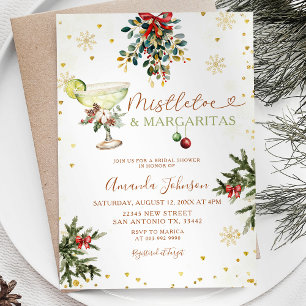 Gold Mistletoe & Margarita Christmas Bridal Shower Invitation