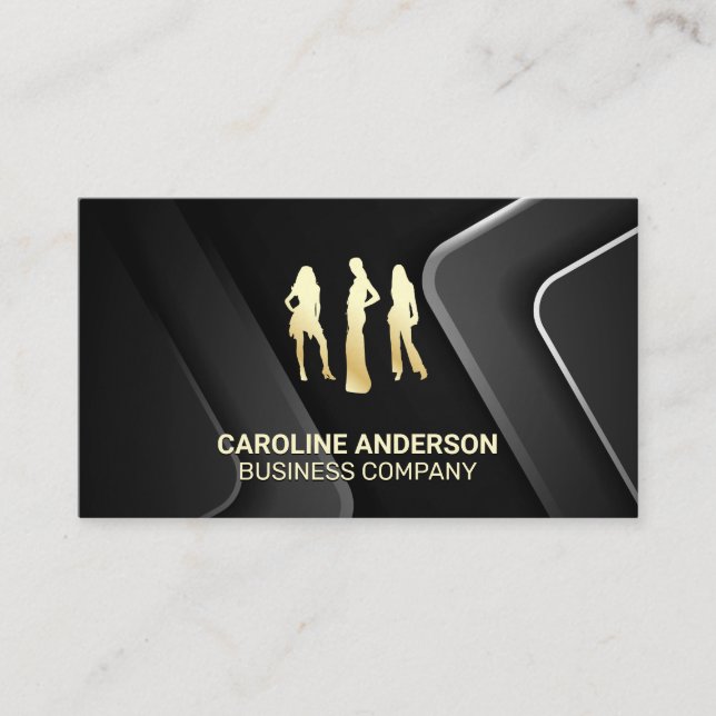 Gold Models | Gray Black Metallic Background Business Card (Front)
