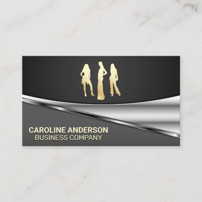 Gold Models | Gray Black Metallic Background Business Card (Front)