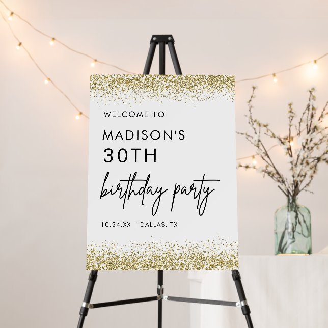 Gold Modern 30th Birthday Party Welcome Sign (In Situ (Stand))