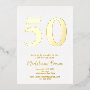 Gold Modern 50th Birthday  Foil Invitation
