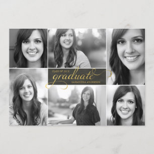 Gold Modern 6 Photo Script Graduation Invite