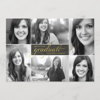 Gold Modern 6 Photo Script Graduation Invite