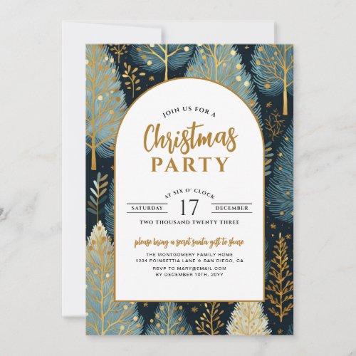 Gold Modern Arch Holiday Forest Christmas Party Invitation