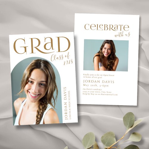 Gold Modern Arch Photo Graduation Announcement