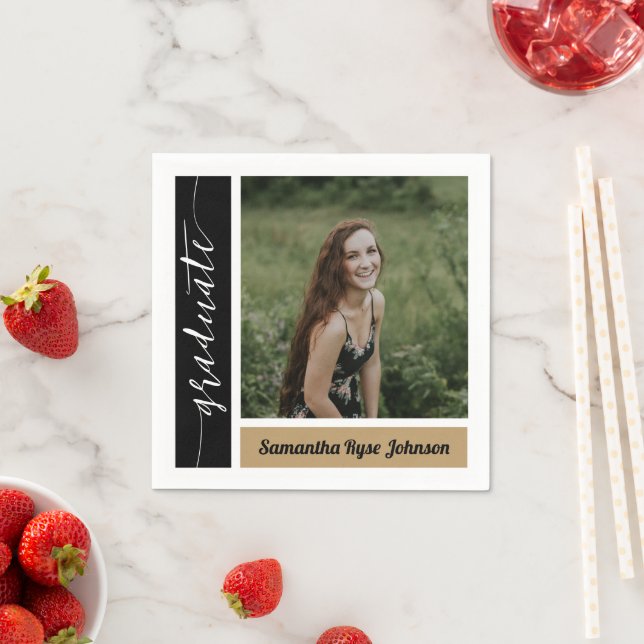 Gold Modern Block Photo Graduation Napkins (Insitu)