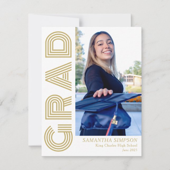 Gold Modern Blue Graduation Announcement Flat Card (Front)