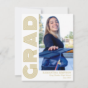 Gold Modern Blue Graduation Announcement Flat Card
