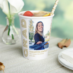 Gold Modern Blue Graduation Announcement Paper Cups