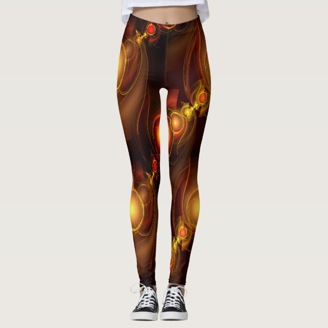 Gold Modern Boho Elegant Abstract Art Pattern #501 Leggings (Front)