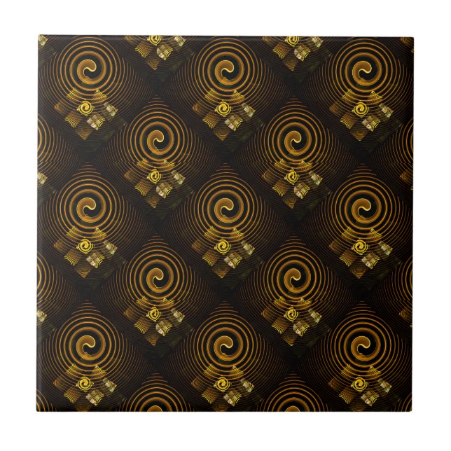Gold Modern Boho Elegant Abstract Art Pattern #502 Ceramic Tile (Front)