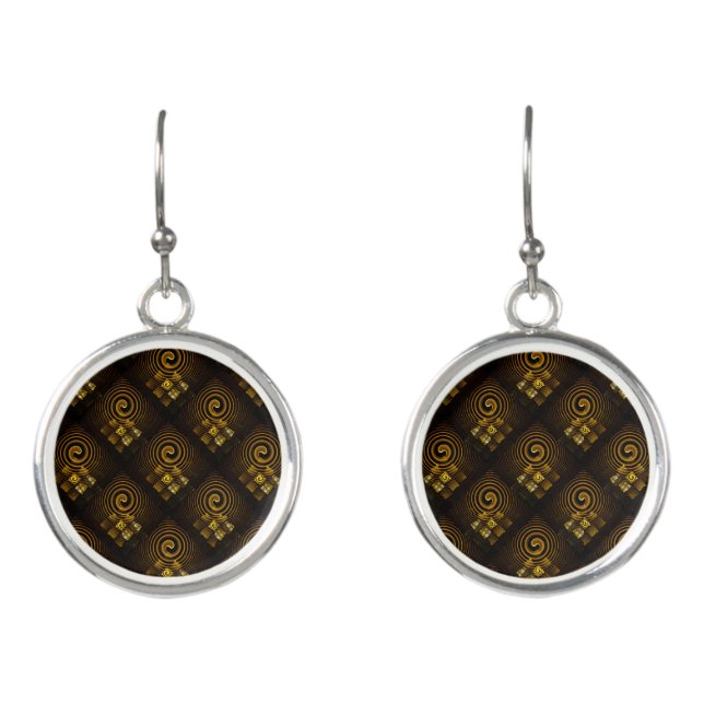 Gold Modern Boho Elegant Abstract Art Pattern #502 Earrings (Front)
