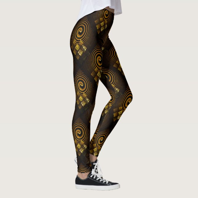 Gold Modern Boho Elegant Abstract Art Pattern #502 Leggings (Right)